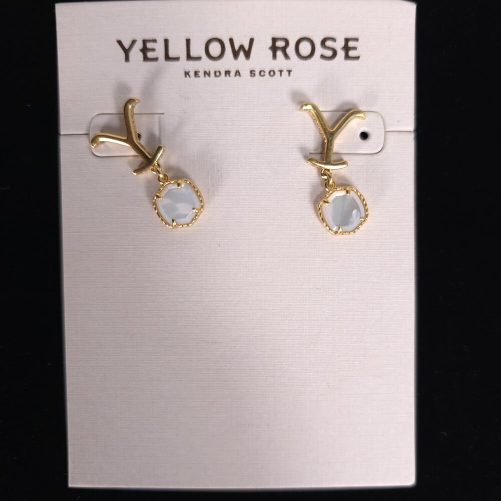 KENDRA SCOTT Yellow Rose Dutton Drop Earrings Gold Tone White Stone